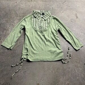 VTG Y2k Voice Retro Green Collared Sweater Top S/M Academia Ruched Rock Preppy